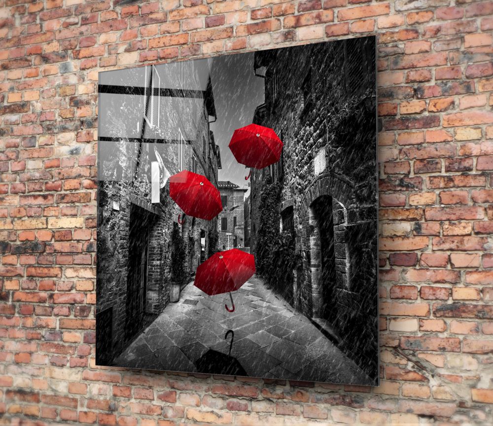 Red Umbrella Glass Wall Art