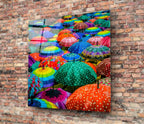 Colorful Umbrellas Glass Wall Art