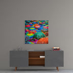 Colorful Umbrellas Glass Wall Art