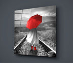 Girl with Red Umbrella Glass Wall Art