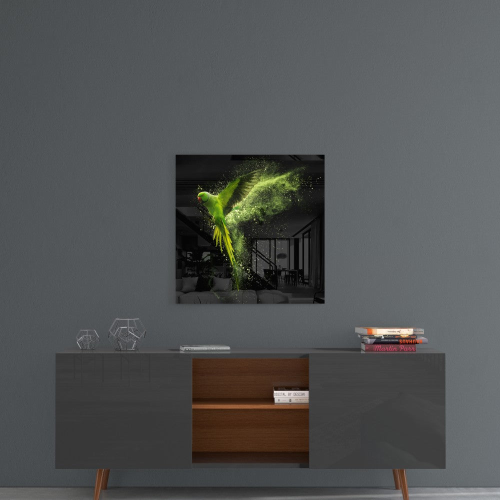 Green Parrot Glass Wall Art