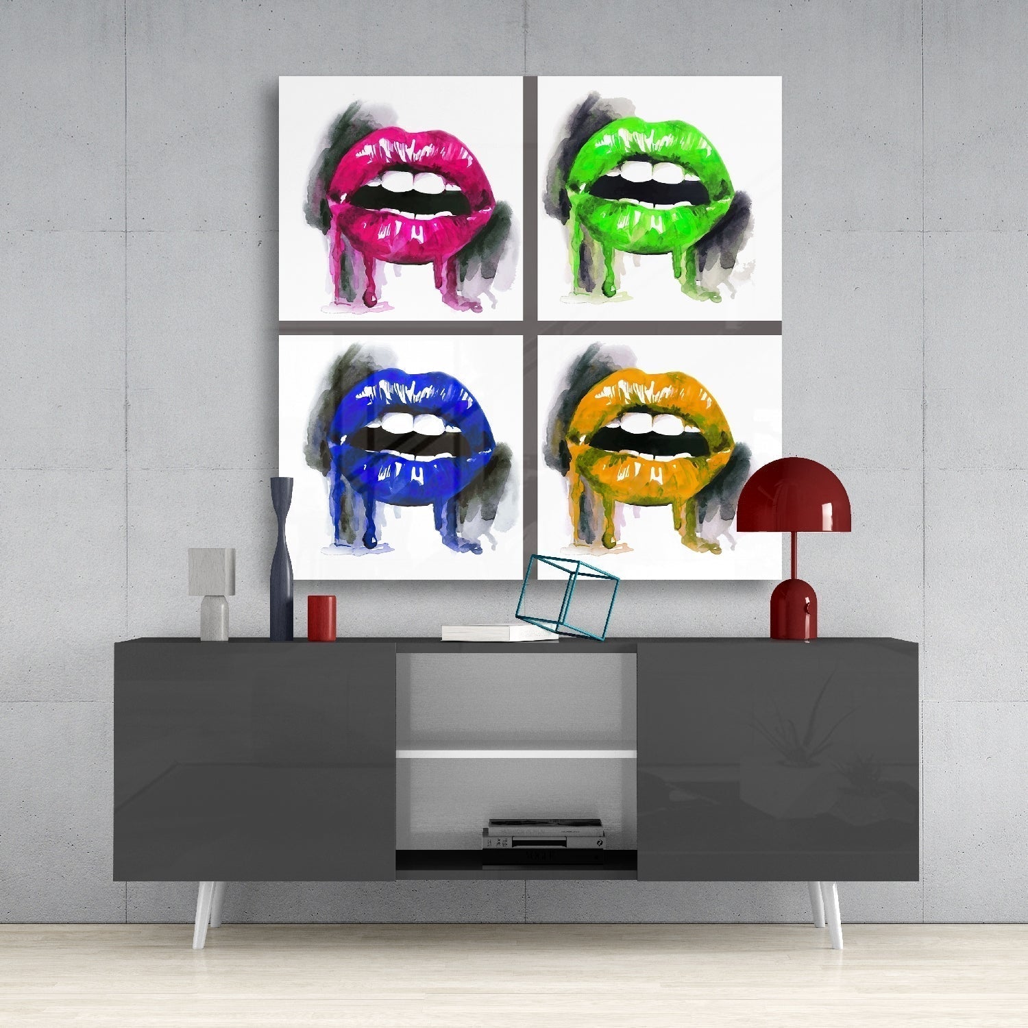 Colored Lips Glass Wall Art | Insigne Art Design
