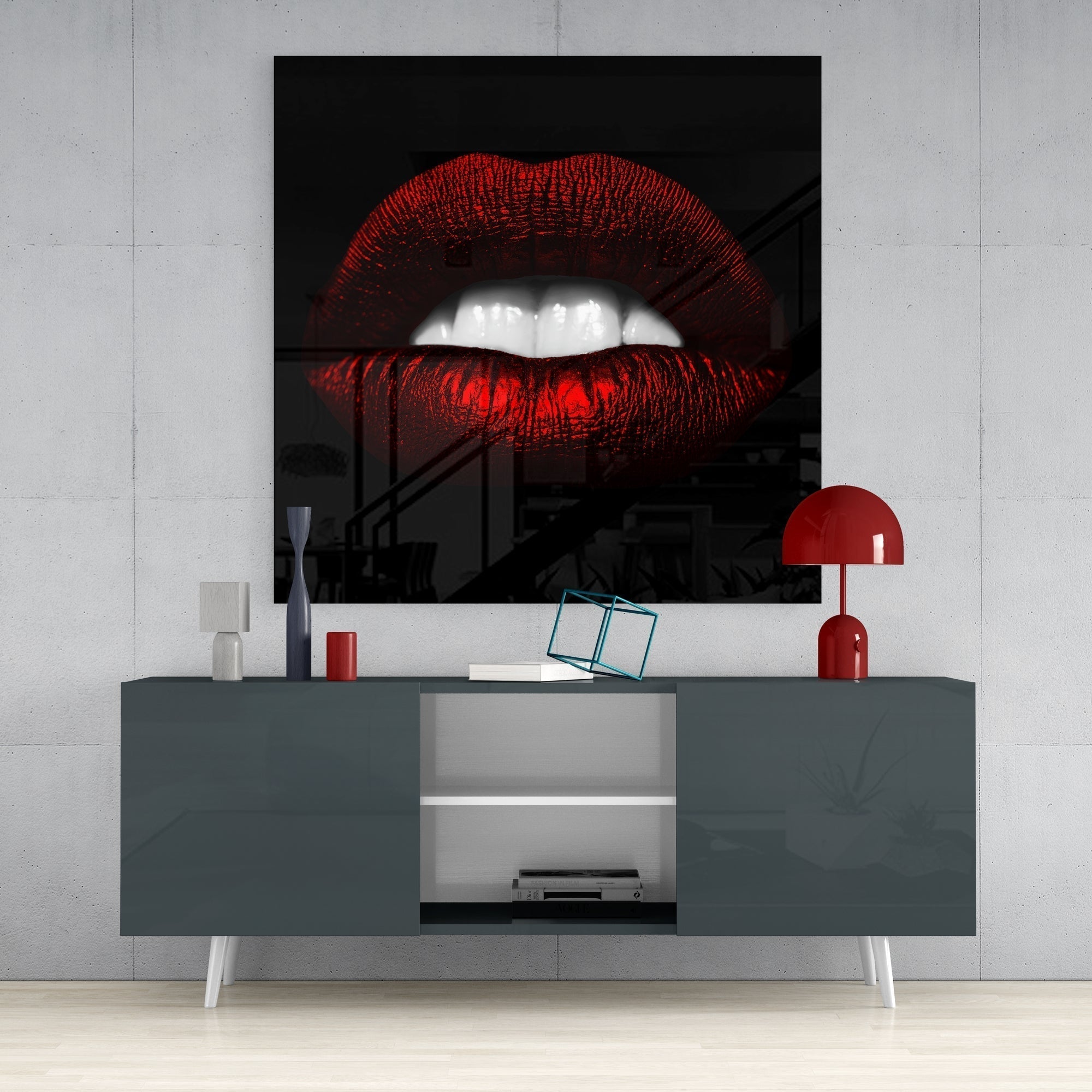 Red Lips Glass Wall Art