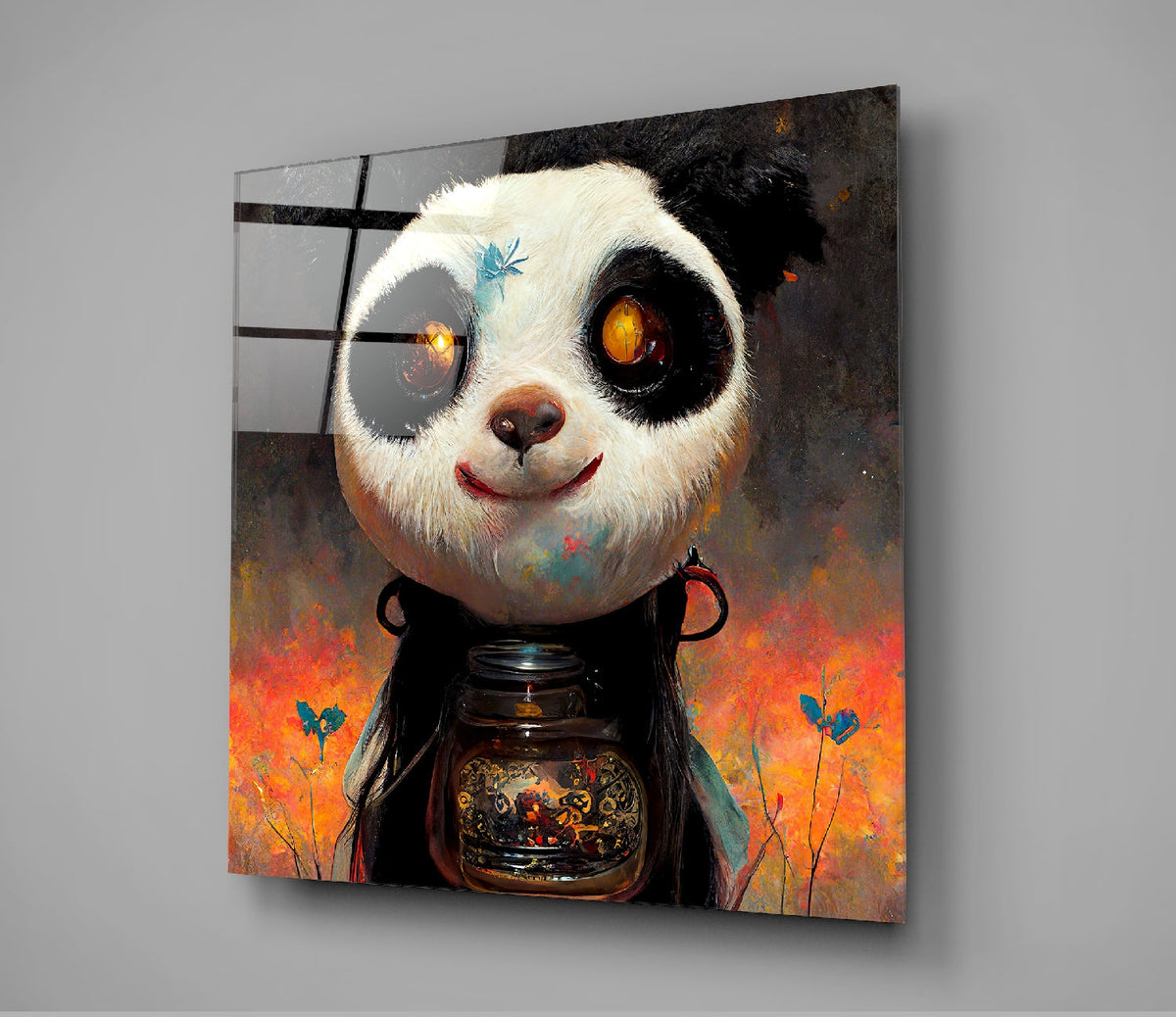 Panda Cup Glass Wall Art  || Designer Collection | Insigne Art Design