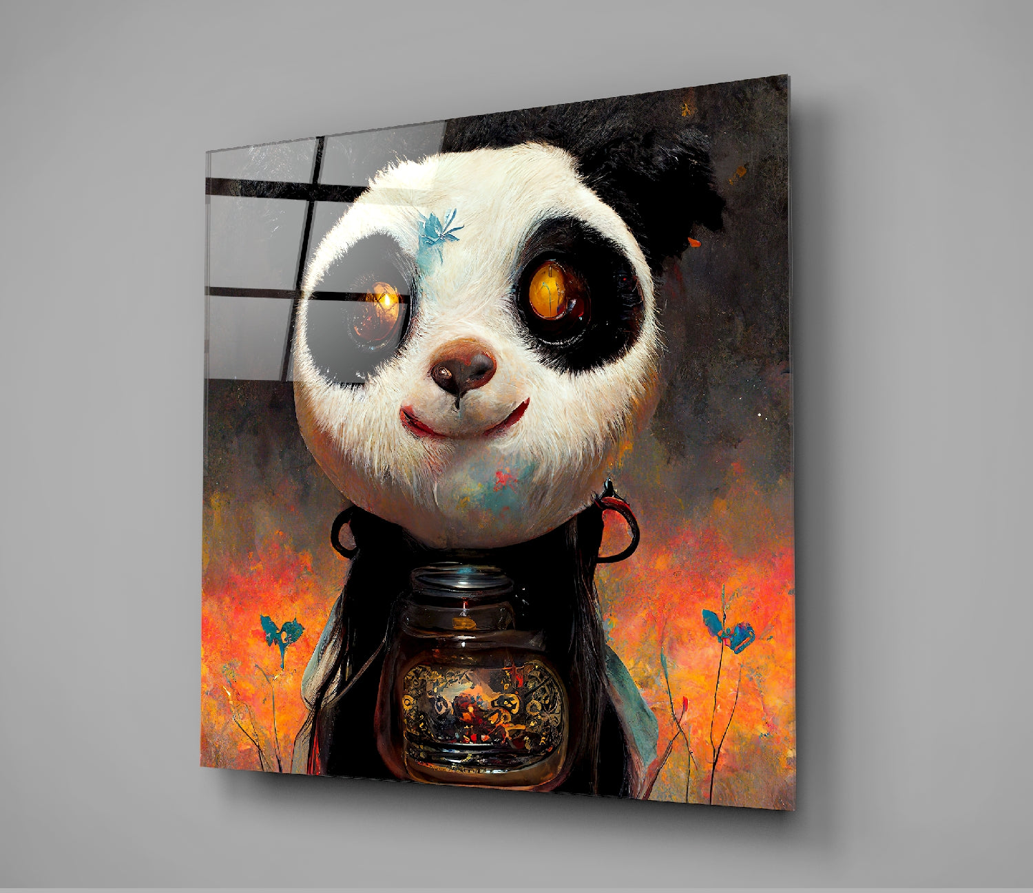 Panda Cup Glass Wall Art  || Designer Collection | Insigne Art Design