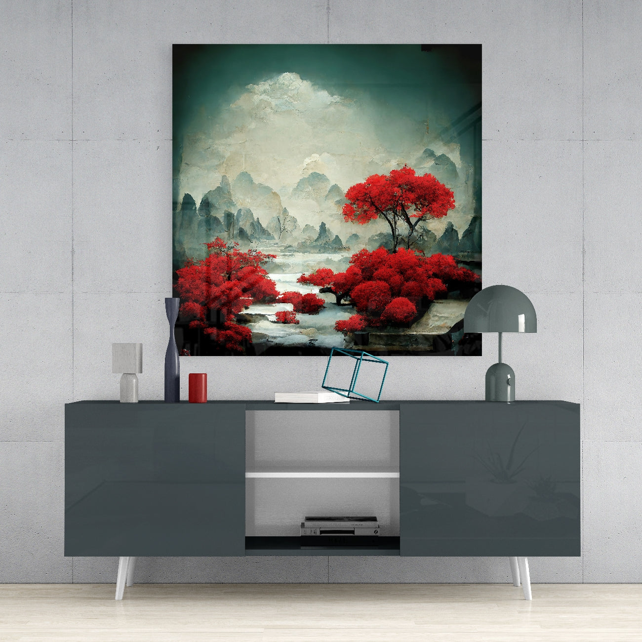 Red Forest Glass Wall Art  || Designer Collection | Insigne Art Design