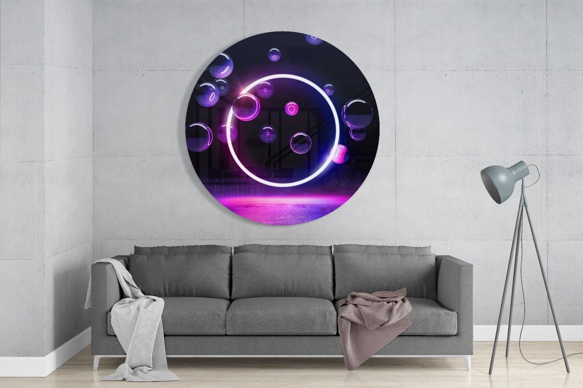 Neon Circle Glass Wall Art