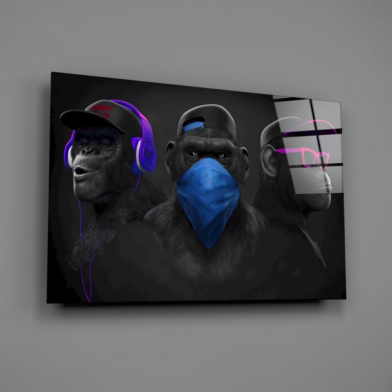 Three Wise Monkeys Glass Wall Art