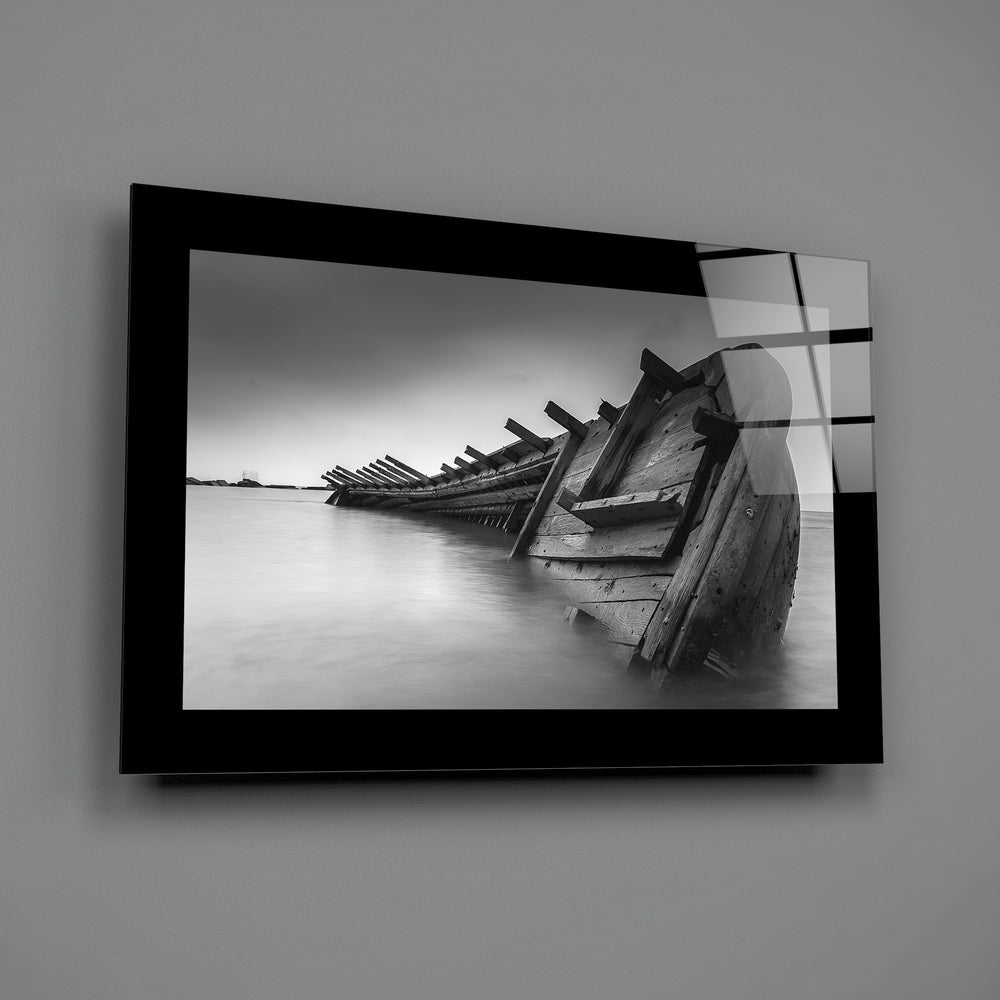 Abondened Boat Glass Wall Art