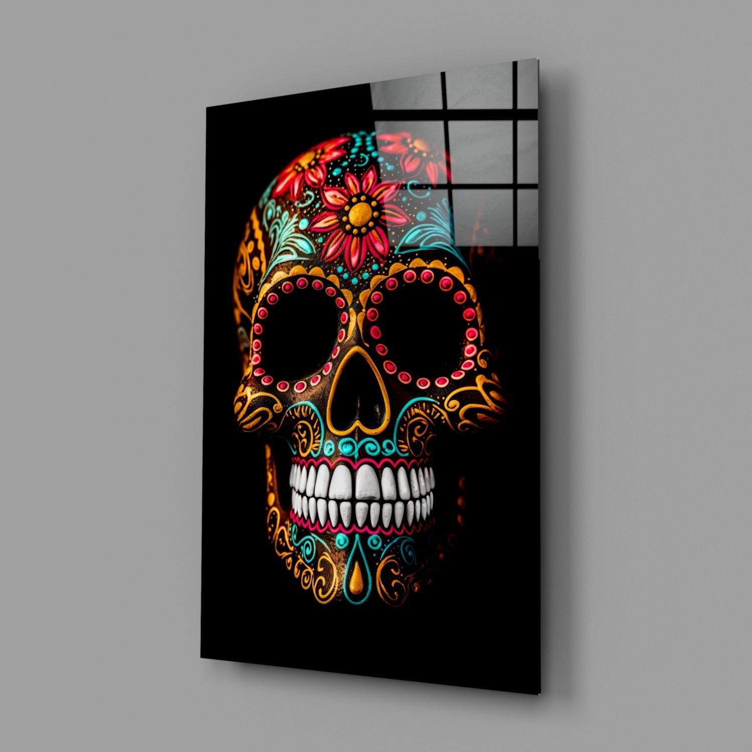Flowery Skull Glass Wall Art || Designer's Collection