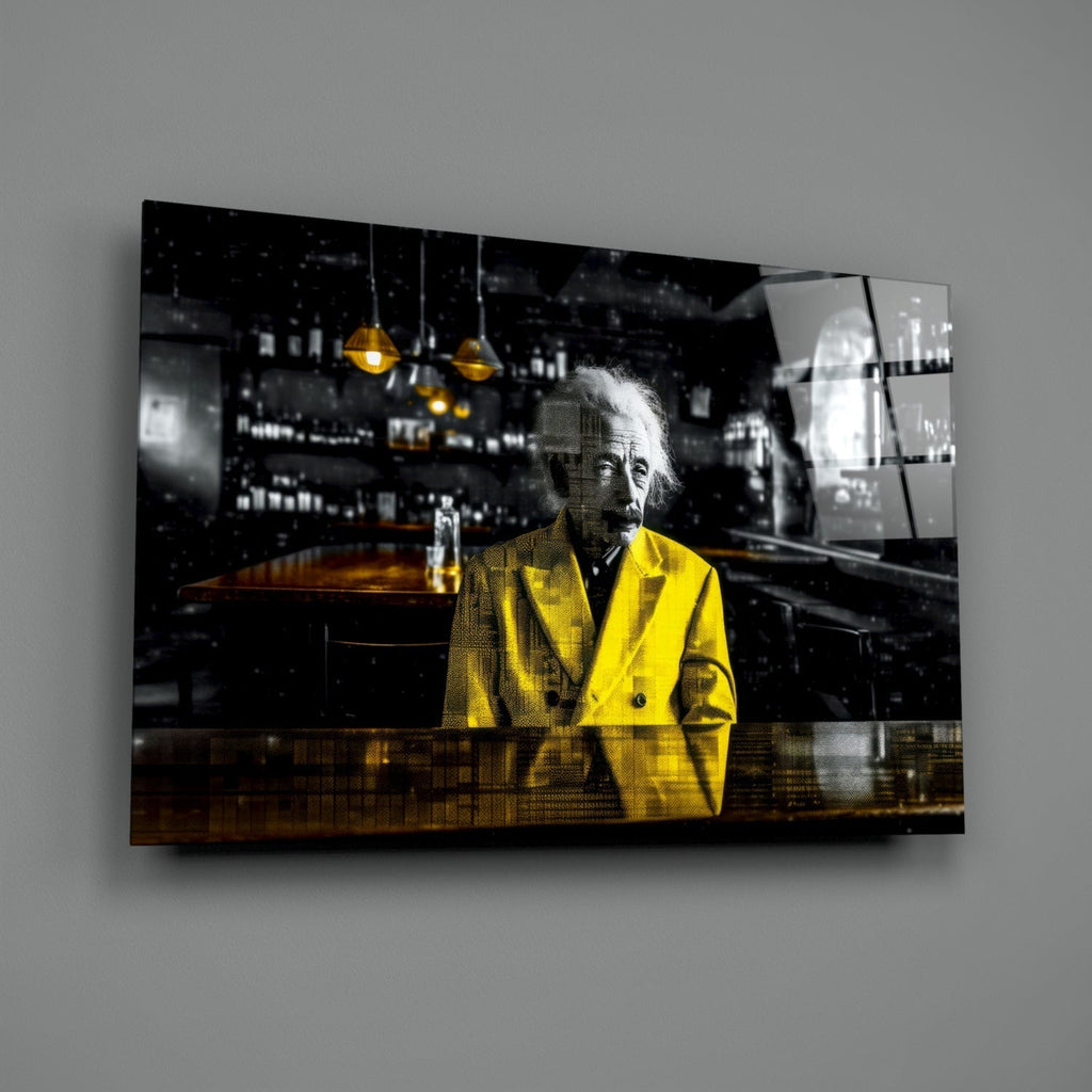Einstein in the Bar Glass Wall Art || Designers Collection