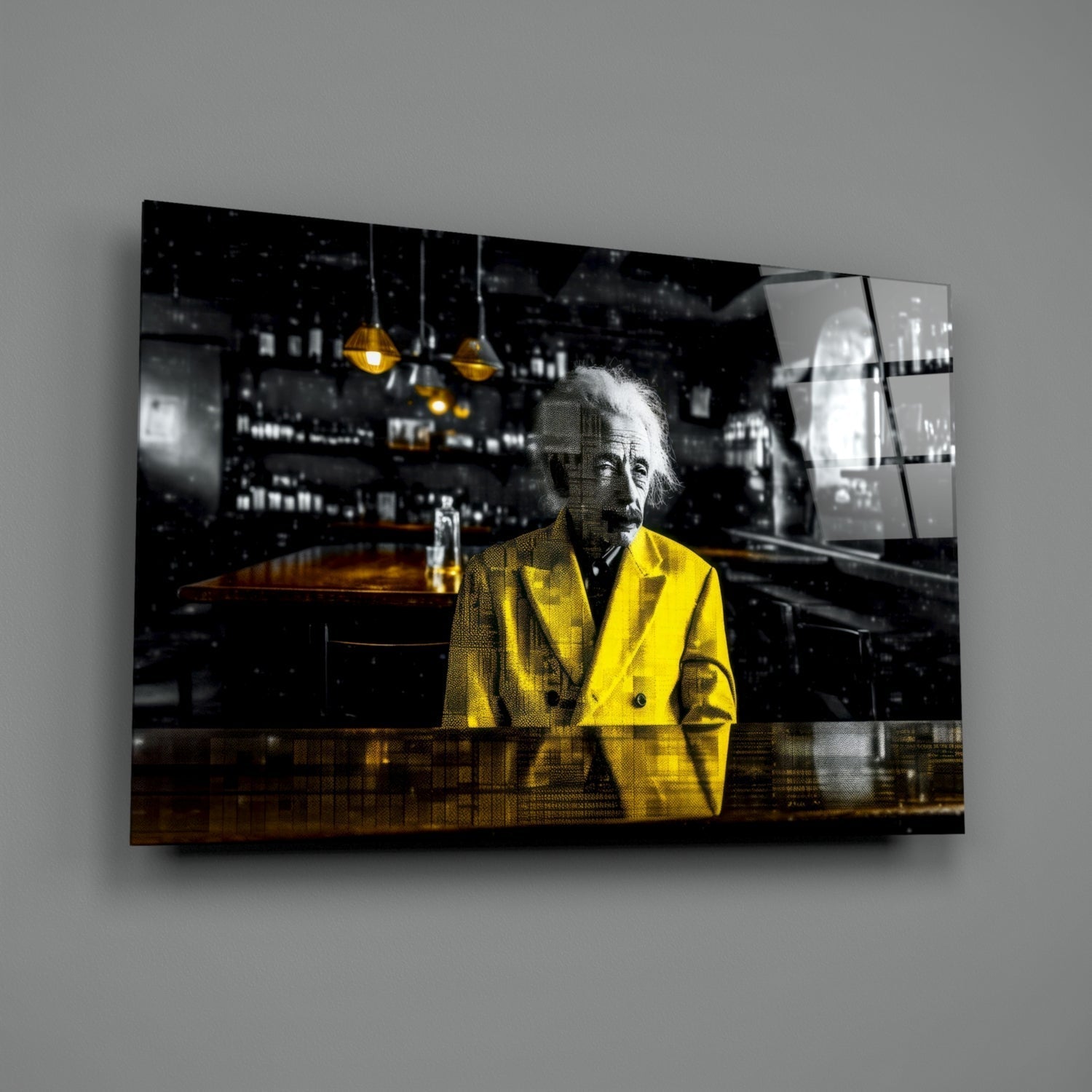 Einstein in the Bar Glass Wall Art || Designers Collection