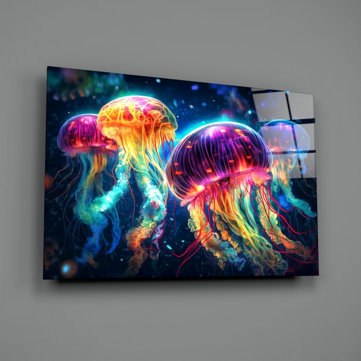 Neon Jellyfish Glass Wall Art || Designer Collection