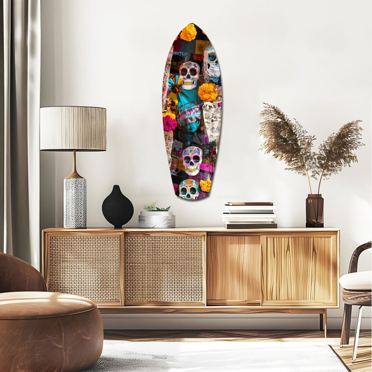 Colorful Skulls Glass Wall Art