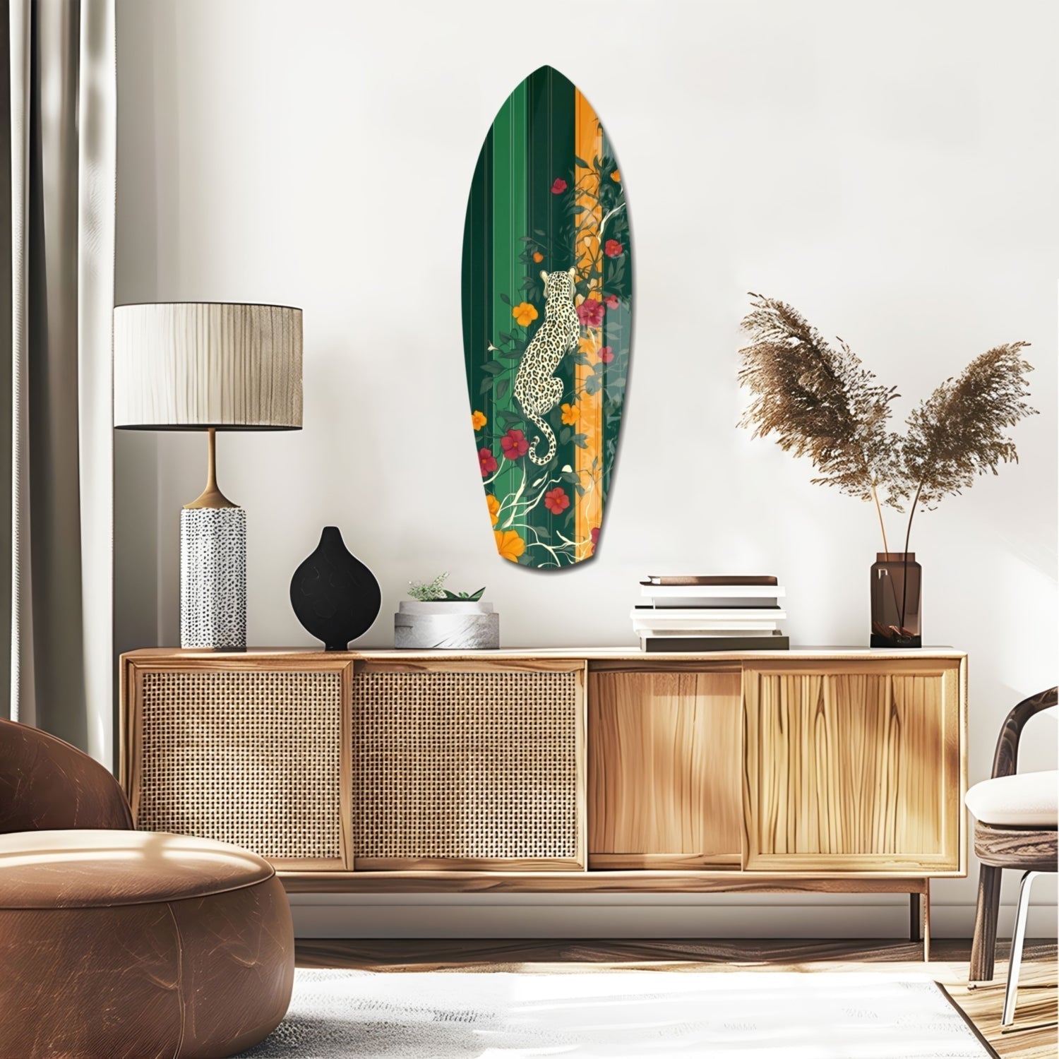 Tiger in the Jungle Glass Wall Art