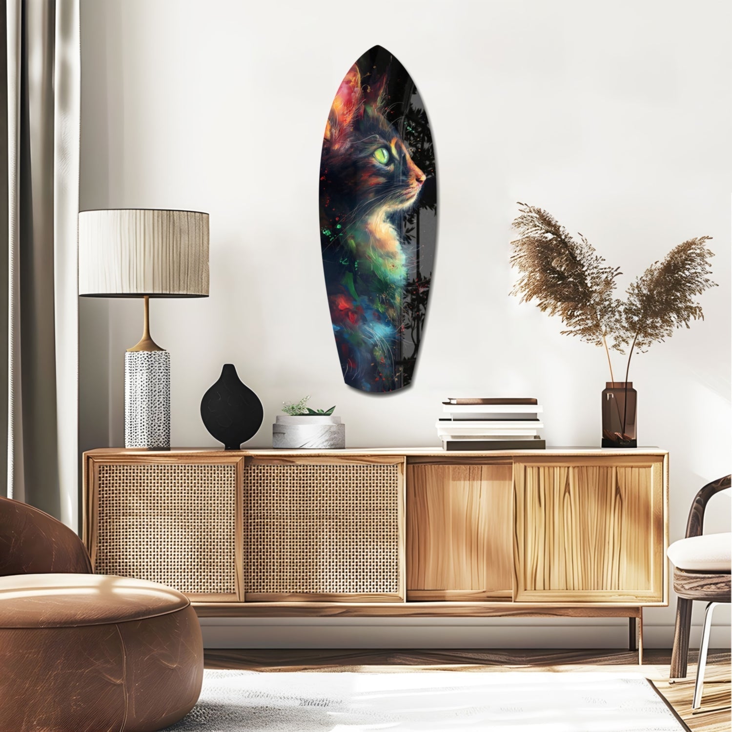 Celestial Cat Glass Wall Art