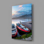 Lake and Boats Landscape Glass Wall Art