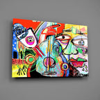Bird, Violin and Man Glass Wall Art