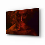 Red Smoke and Woman Glass Wall Art