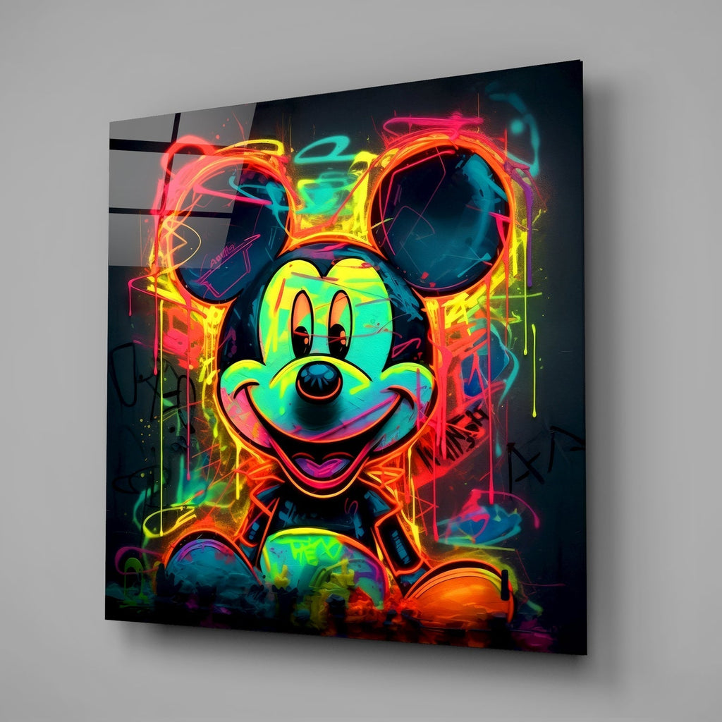 Neon Mickey Glass Wall Art|| Designer's Collection
